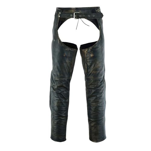 GARGOYLE BELLS Brown Premium Motorcycle Leather Chaps for Men and Women Genuine Leather Zipped Cowboy Motorcycle Chaps for Biker with 4 Pockets