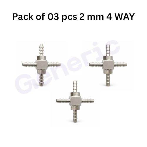 Image of Dental Chair Parts 2mm 4-Way Joint (Pack of 3) | Brass Connector for Dental Unit Water Pipe | Durable & Lightweight