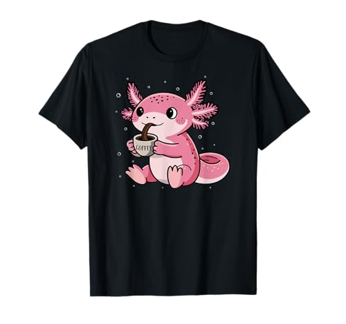 Axolotl drinking Coffee Alotl Coffee Cute Anime Axolotl T-Shirt