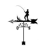 CNMJI Fishing Silhouette Weather Vane Weathervane Fisherman Art Decor Stainless Steel Durable Measur