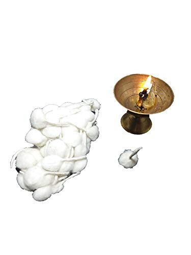 Khandekar Handicrafts Cotton Wool Oil Lamp Wicks, Round Diya Batti Oil Lamps Lanterns Candles, Puja Wicks, Pure Organic Batti, Religous Jyot Bati - White, Pack Of 100 #TOP2
