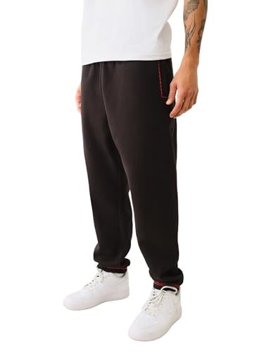True Religion Men's Super T Joggers - Jet Black | Regular Fit Sweatpants with Contrast Stitching