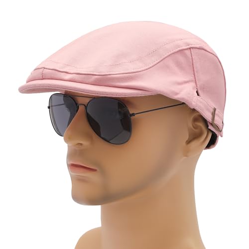 Image of ZLYC Men Cotton Flat Cap Summer Scally Ivy Gatsby Newsboy Beret Driver Cabbie Hunting Hat