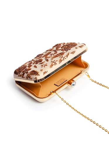 Image of THE TAN CLAN Aabish Beige Hand Embroidered Clutches for women Purses Luxury Evening Handbags for ladies