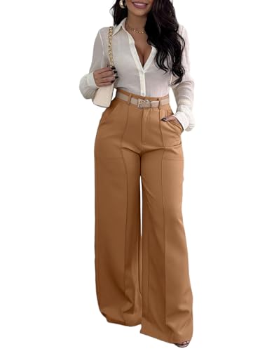 Wide Leg Trousers Women Casual High Waist Straight Solid Color Work Office Business Long Pants with Pockets