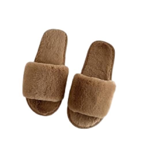Zapatillas de estar por casa para mujer, de invierno, con dedos abiertos, zapatillas de felpa para mujer, cálidas, cómodas, antideslizantes, forradas con piel sintética, Amarillo2, 39 EU