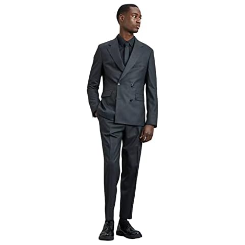 Drkobr Men's Suit Double Breasted Buttons Jacket Pants Set Tuxedo for Groom Homecoming Daily Charcoal Cover