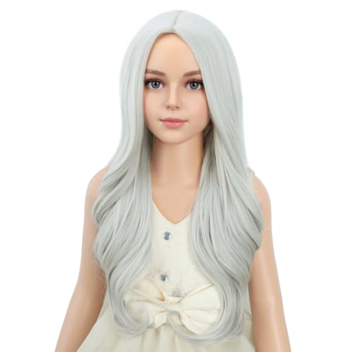 Image of PATTNIUM Silver Gray Wig Long Curly Wavy Gray Wigs Women Middle Part Synthetic Wigs