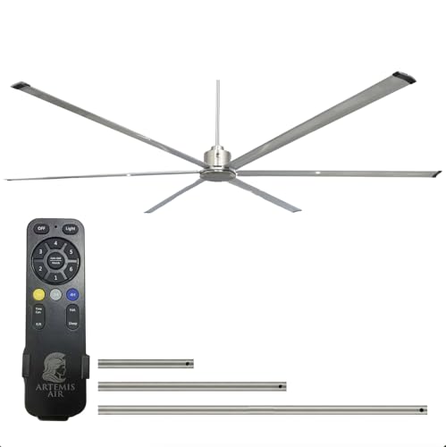 Image of 120-Inch HVLS Industrial Ceiling Fan +28,000 CFM Large Commercial Ceiling Fan with Remote, PMSM Motor, 6 Speeds, Reversible, for Warehouse, Gym, Barn, Shop, Garage | Orion 120 inch (Silver)