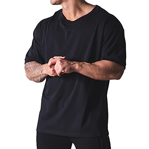 Workout Shirts Short Sleeve Oversized Hipster Loose Gym Shirts Basketball Hip-hop Street Style T-Shirts for Men T44