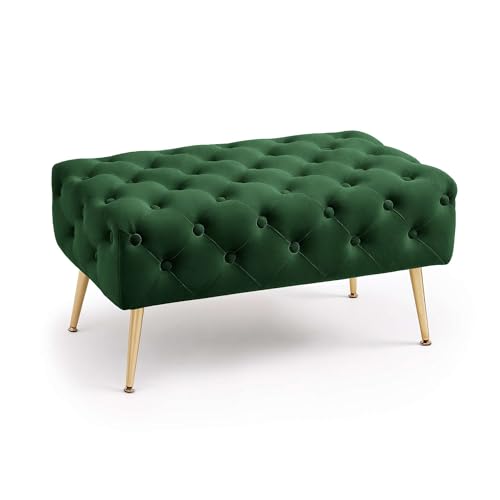 AKORD Banc Banquette en Velours Capitonné Madrid 80 cm, Bout de lit Capitonnée, Piètement Métal Doré, Repose-Pieds, 80 x 41 x 42 cm, pour Entrée Salon...