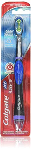 Colgate 360 Floss Tip Sonic Battery Power Toothbrush with Cheek and Tongue Cleaner, Soft