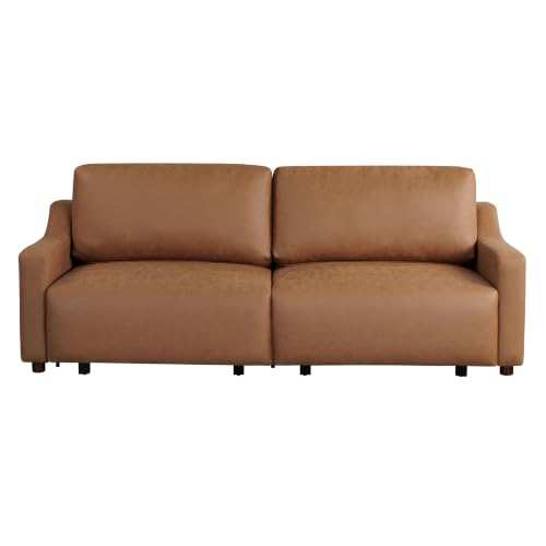 Image of Serta Glendale 90.2 inch Queen Size Wall-Hugging Convertible Sofa, Dreamcoil Comfort, Vegan Suede Fabric, Brown