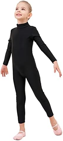 Genfirdom Girls Unitards Long Sleeve Full Body Leotard Kids Turtleneck Bodysuit for Dance Costume Gymnastics 3-12 Years(Black,7-8)
