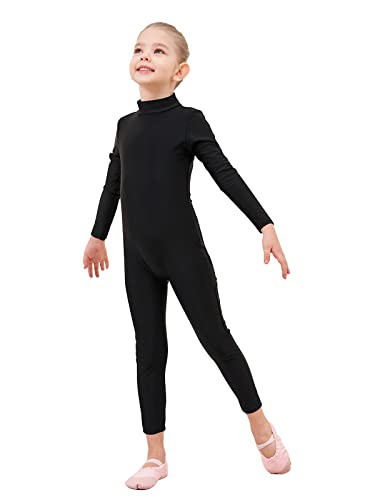 Genfirdom Girls Unitards Long Sleeve Full Body Leotard Kids Turtleneck Bodysuit for Dance Costume Gymnastics 3-12 Years(Black 5-6)