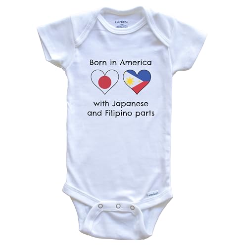 Born in America with Japanese and Filipino Parts Japan Philippines Heart Flags Baby Bodysuit