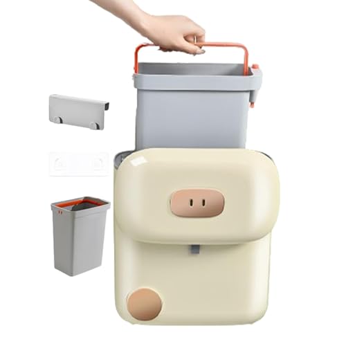 Samuliy Cubo de basura de cocina, cubo de basura para colgar en la cocina, cubo de basura con tapa, contenedor de compostaje de cocina interior montado en la pared para armario/baño/camping
