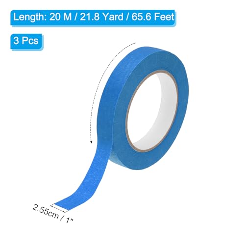 Image of PATIKIL Masking Tape 1 Inch x 22 Yard, 3 Roll General Purpose Adhesive Painting Tape Painters Tape for Arts Crafts Label, Blue