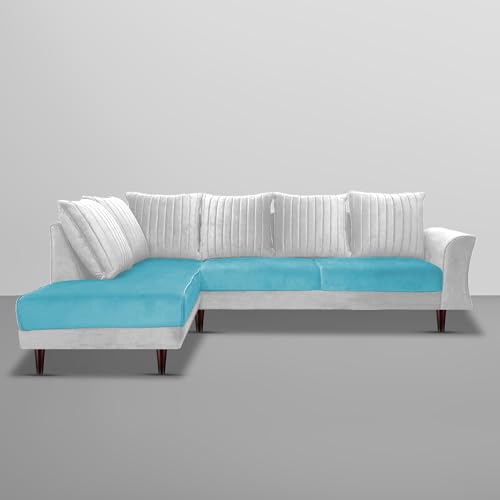 Image of Gratly LHS 4 Seater L Shape Sofa Set for Living Room (Turquise Grey Colour) Premium Fabric Sofa