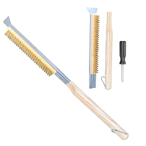 Brosse de Four à Pizza avec grattoir en Acier Inoxydable, 53 cm de Long, Brosse de Barbecue avec Poils en Laiton, poignée en Bois avec œillet de Suspension,...