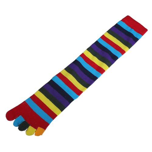Image of Women Split Toe 5 Finger Calf Socks Rainbow Colorful Stripe Print Hosiery