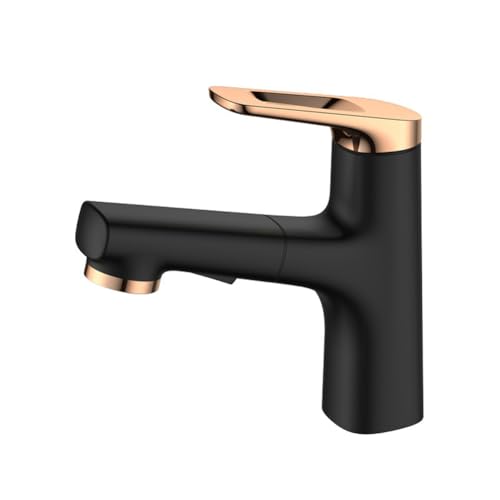 MMRTDJDR Grifos para Lavabo con rociador extraíble Grifo para Lavabo de baño Grifo Monomando para Lavabo de latón con rociador Extensible de 2 Funciones, Agua fría y Caliente, con mangueras estándar