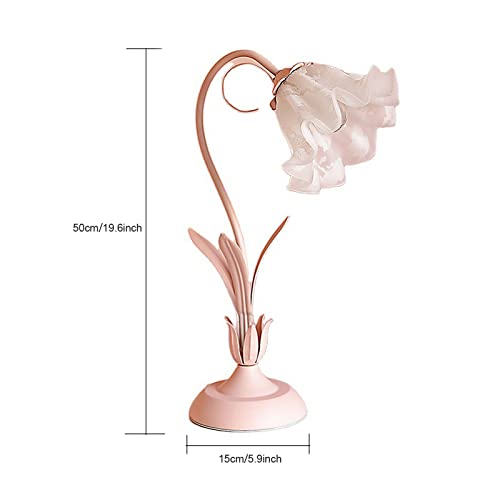 Yiyibyus Table Lamp Pink Flower Desk Lamps Retro Unique Glass Flower Lampshade Bedside Lamp For Nightstand Living Room End Table #TOP2