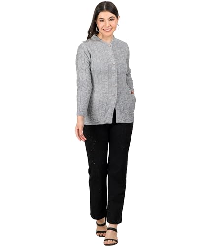 Image of Lady Willington Women Woolen Round Neck Self Design Cardigan Heavy Rainbow Fabric Cardigan Winter Wear Pure Wool Cardigan for Women Free Size Long Cotty Warm Cardigan Free Sizes