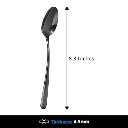 Image of Culinex 18 /8 Premium Stainless Steel 8.2 inch Black Dinner Spoon Set of 6 for Dining Table, Kitchen| Heavy, Rustproof, Designer Flatware By thinKitchen (Dora Series)