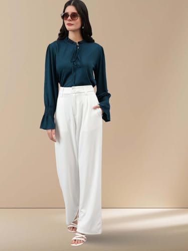 KOTTY Women's Relax Fit Straight Leg Tie Waist Pants