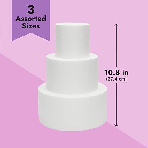 Bright Creations Fake Cake Dummy Set - 10.8 in Tall, 3-Tier Round White Foam - for Fake Birthday Cake & Artificial Wedding Displays - Foam Cylinders for Crafts by Bright Creations - Image 4