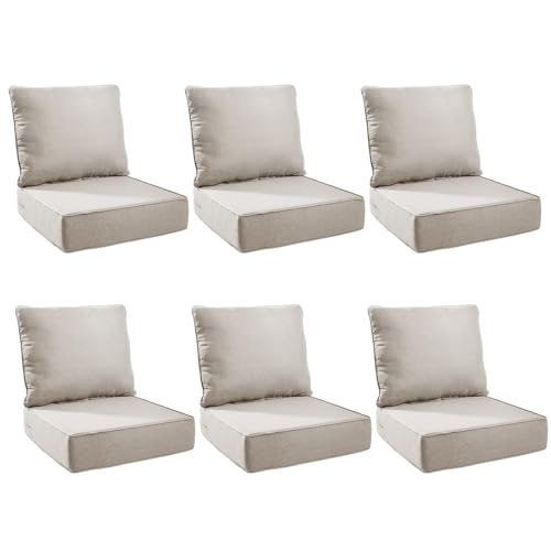 Image of Outdoor Cushion Set for Patio Furniture, UV Resistant, Water Resistant - 6 Inch Thick Foam Garden Cushions- 24x24 Inch Patio Seat Covers for Chair /Sofa /Couch | Beige | 6-Pack |