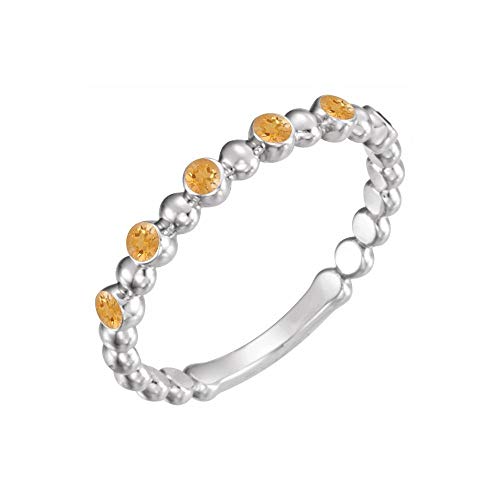 Solid 925 Sterling Silver Citrine Stackable Wedding Anniversary Ring Band (Width = 2Mm) - Size 5.5 #TOP9
