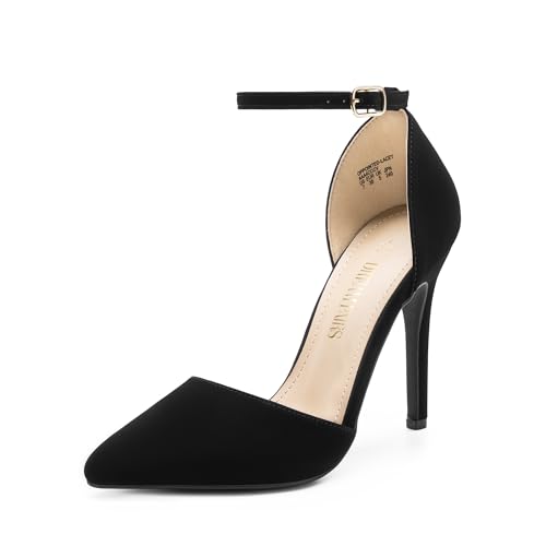DREAM PAIRS Women's Oppointed-Lacey Pointed Toe Ankle Strap High Heel Stiletto Pumps Wedding Dress Shoes 5.5 Black/Nubuck