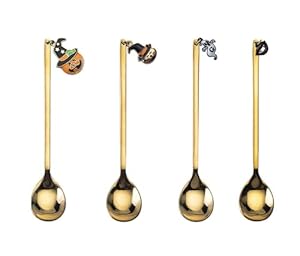 wrtgerht 4-teiliges Halloween Dessertlöffel Set Gold