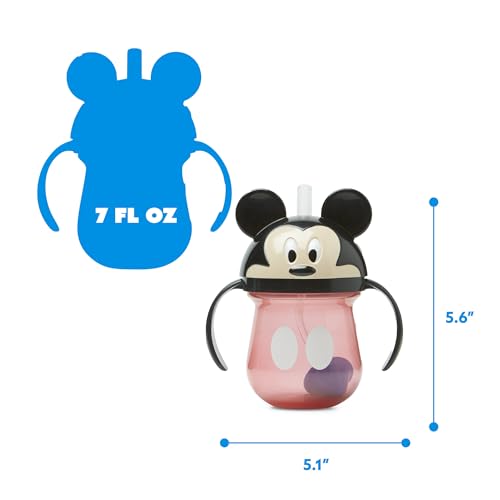 Image of The First Years Disney Mickey Mouse Weighted Straw Cup - Spill Proof Toddler Cups with Flip Top Cover and Silicone Straw - Dishwasher Safe - 7 Oz - 6 Months and Up, Small (Pack of 12)