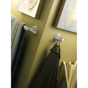 Image of Moen Preston Collection Chrome 24-Inch Single Bathroom Towel Bar, Wall Mounted Hanger for Bath or Kitchen, DN8424CH