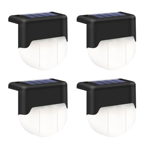 PartyKindom 4pcs Solar Stair Lights Outdoor Waterproof LED Pathway Lighting Tool Warm White Black Step Lamps for Garden Yard Patio Staircase