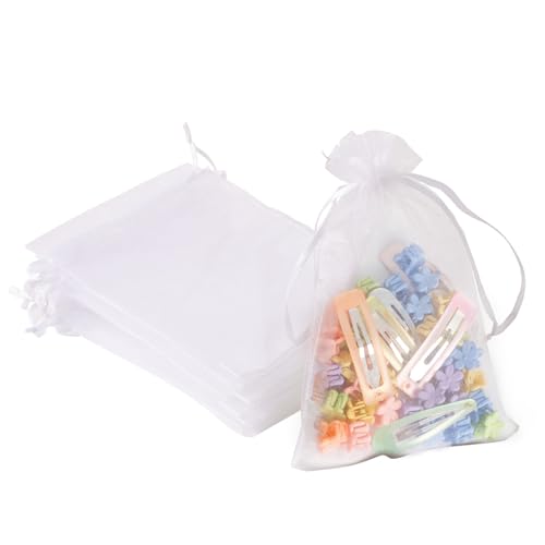 Image of 100PCS White Organza Bags, 4x6 Inch Small Mesh Bags Drawstring, Jewelry Gift Bags for Easter, Party, Festival, Bathroom Soaps, Makeup