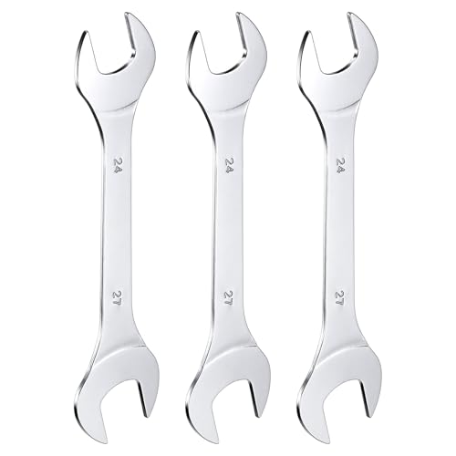 QUARKZMAN 3Pcs Clé à Fourche Double Extrémité Ouverte Clés Fines 24x27mm Métrique Clé Plate Ultra Fine et Petite, Polie Miroir, pour Réparation Automobile et Assemblage de Meubles