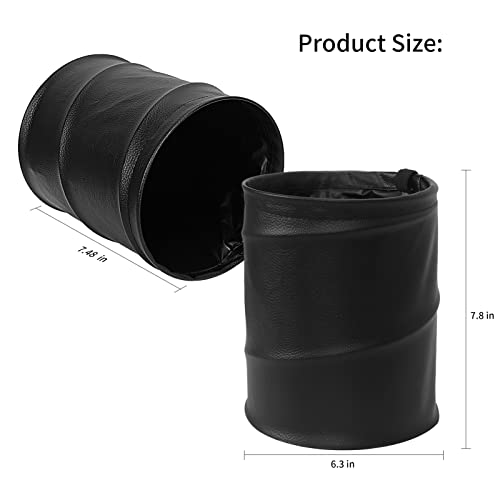 Image of Homelove Collapsible Pop Up PU Leather Trash Can, Portable Leak-Proof Waterproof Car Trash Bin, Multifunctional Organizer Trashcan Storage Bag with Hanging Elastic Strap Loop, Black
