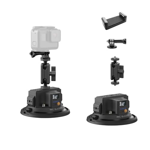 Image of 4.5 inch Electric Camera Suction Cup Mount with Ball Head Arm & Adapter, Heavy-Duty Metal Car Mount for Camera /Action Camera /Phone, 50KG Suction for Car Windshield /Boat /Window, 1 /4 inch 3 /8 inch Threads