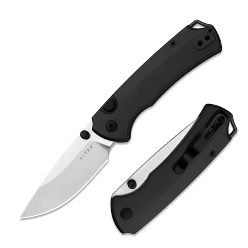 Kizer T1 EDC Pocket Knife, 3.2" Elmax Steel Drop Point Blade, Ki3490.2BDA1 | Aluminum Handle, Satin Finish Folding Knife, Thumb Stud Opener Button Liner Lock, Camping Hiking Use