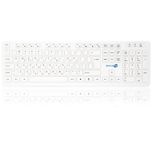 Simpletek - Zestaw myszy i klawiatury bezprzewodowej 2,4 G, grecki układ GR | grecka klawiatura QWERTY z klawiaturą numeryczną ergonomiczna mysz 3 przyciski odbiornika USB