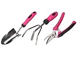 SIXTOL Garden PINK - Juego de 3 herramientas de jardín de acero inoxidable, para jardineros, herramientas de jardín, paleta de jardín de calidad, cultivador manual y tijeras de podar con mango