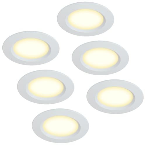 HCFEI Set di 6 faretti da incasso a LED da 12 V, ultra piatti, 3 W, foro da 55 mm, con cavo da 2 m, IP44, per armadi a specchio, vetrine, mobili e armadi (bianco 3000 K)