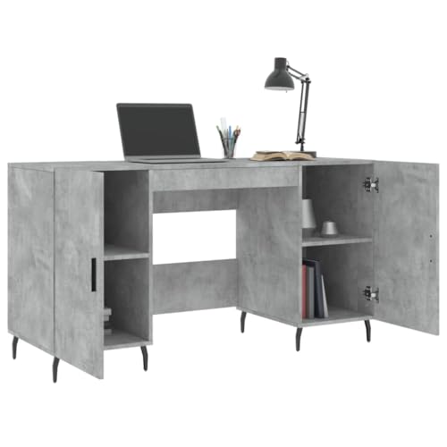 Bureau gris béton 140x50x75 cm avec 4 compartiments de rangement