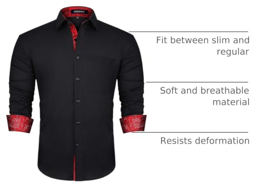 Image of HISDERN Mens Business Dress Shirts Long Sleeve Casual Button Down Shirt Formal Inner Collar Contrast Shirt for Men Wedding