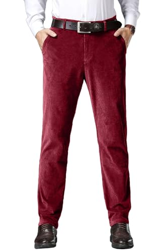 Wemaliyzd Men Corduroy Pants Work Cargo Slacks Elastic Waist Suit Trousers FZ130-TR(Burgundy,42W32L)