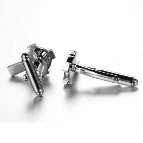 Mancuernillas de Hombre Cruz Plata Estilo Elegante miniatura 2